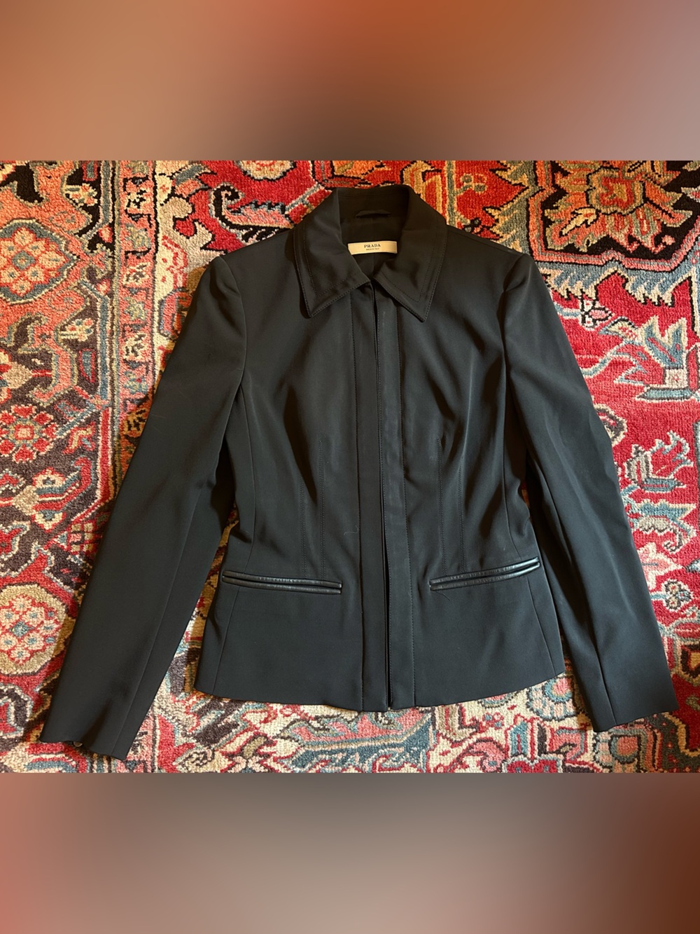 Prada Y2K Technical Fabric Fitted Zip Up Jacket w/ Leather Detailing— US 4/IT 42
